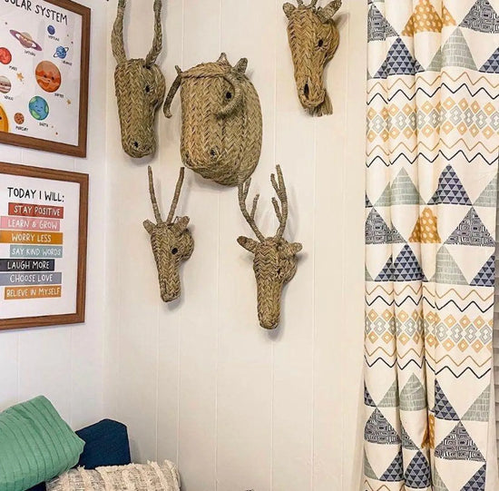 Animal Head Straw Trophies – Set of 3 | Handmade Boho Wall Décor - ECOMOROCCO