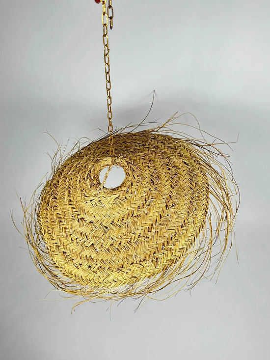 Handwoven Straw Parasol Pendant Light – Boho Natural Ceiling Lamp - ECOMOROCCO