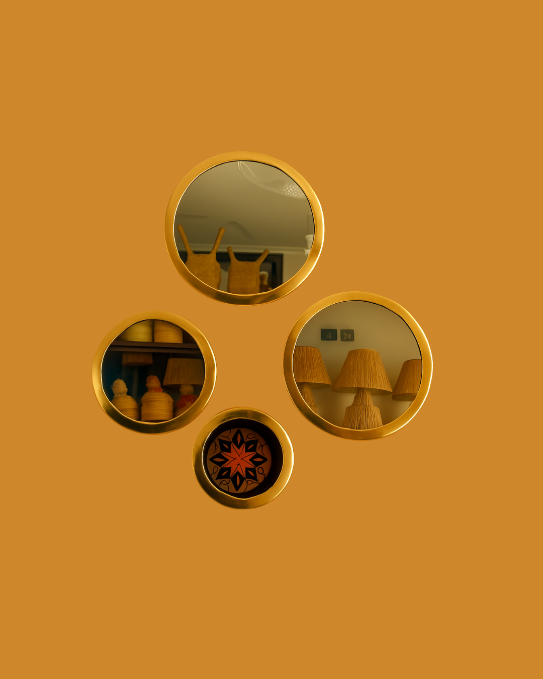 Moroccan Handmade Brass Round Mirror Set - Elegant Wall Decor, Unique Gift, Bathroom & Living Room Accessory.