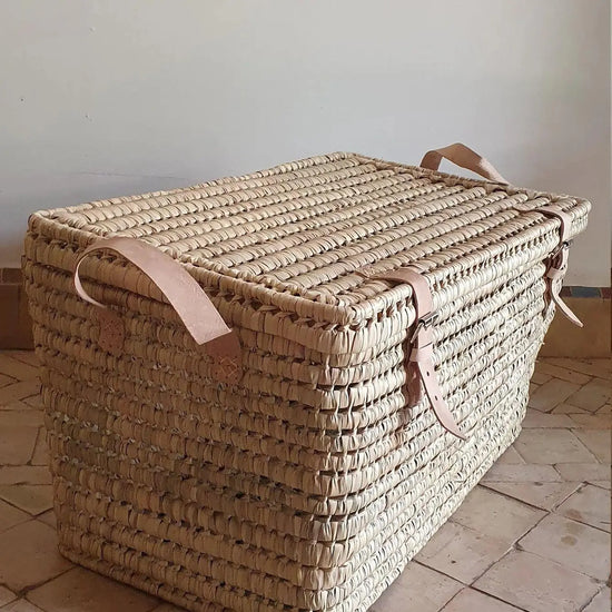 Wicker Storage Chest  Palm Leaf Basket Trunk in 4 Sizes - ECOMOROCCO