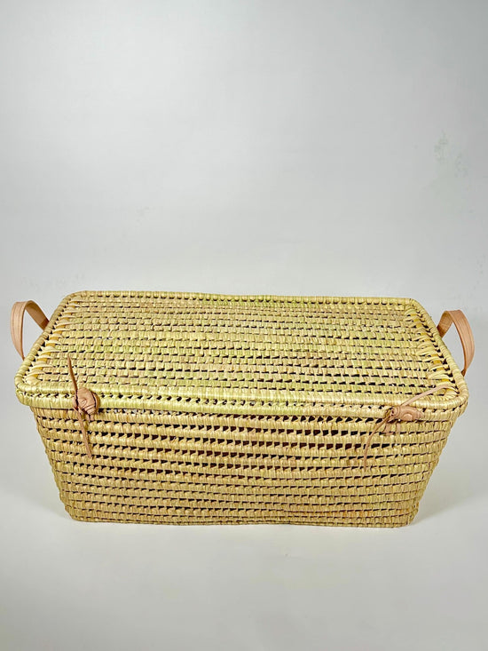 Woven Wicker Storage Chest - Palm Leaf Toy Box, Storage Chest & Basket in 4 Sizes - ECOMOROCCO