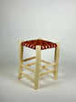 Handmade Moroccan Wooden Stool – Woven Footstool with Natural Patterns