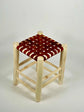 Handmade Moroccan Wooden Stool – Woven Footstool with Natural Patterns