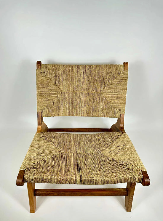 Moroccan Wooden Chair – Handwoven Straw Seat Accent - ECOMOROCCO