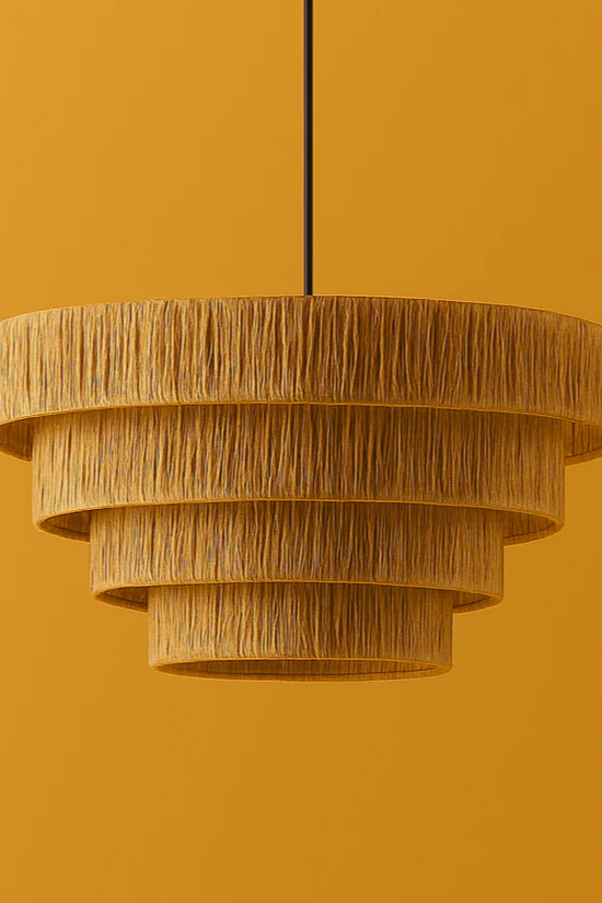 Moroccan Woven Rattan Pendant Lamp – 4-Tier Raffia Design for Ceilings