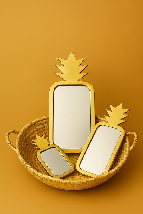 Brass Pineapple Mirror Set – Handmade Moroccan Wall Decor & Gift