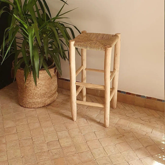 Moroccan stool bar with palm leaf cord - ECOMOROCCO