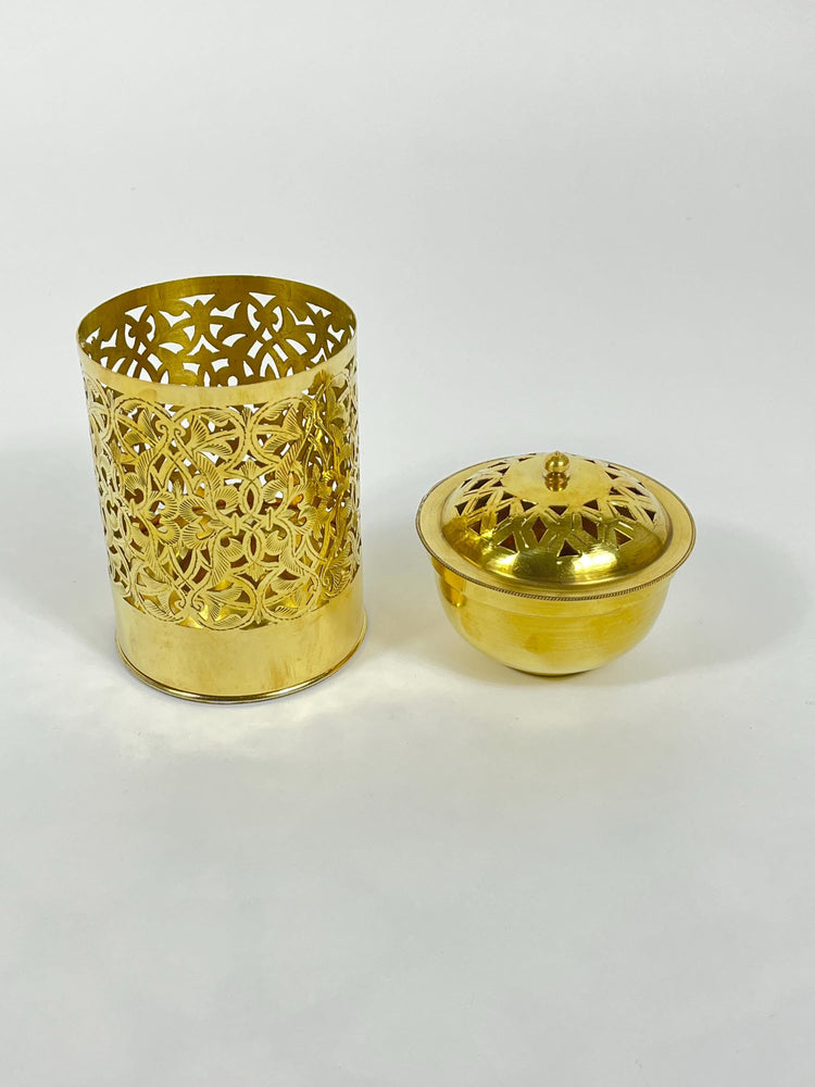 Handcrafted Unlacquered Brass Bathroom Basket - Engraved Trash Can & Decorative Toiletry Storage | Elegant Brass Trash Can.