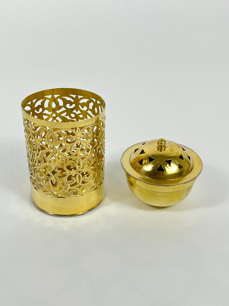 Handcrafted Unlacquered Brass Bathroom Basket - Engraved Trash Can & Decorative Toiletry Storage | Elegant Brass Trash Can.