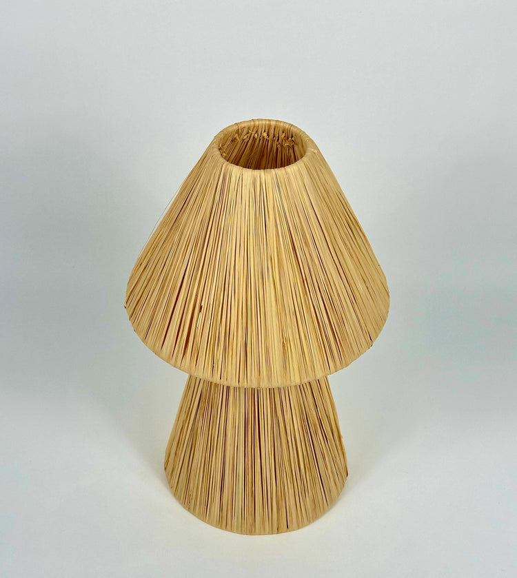 Moroccan table lamp handmade from natural raffia, rattan and wicker - Bohemian style.