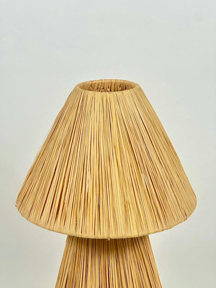 Moroccan table lamp handmade from natural raffia, rattan and wicker - Bohemian style.