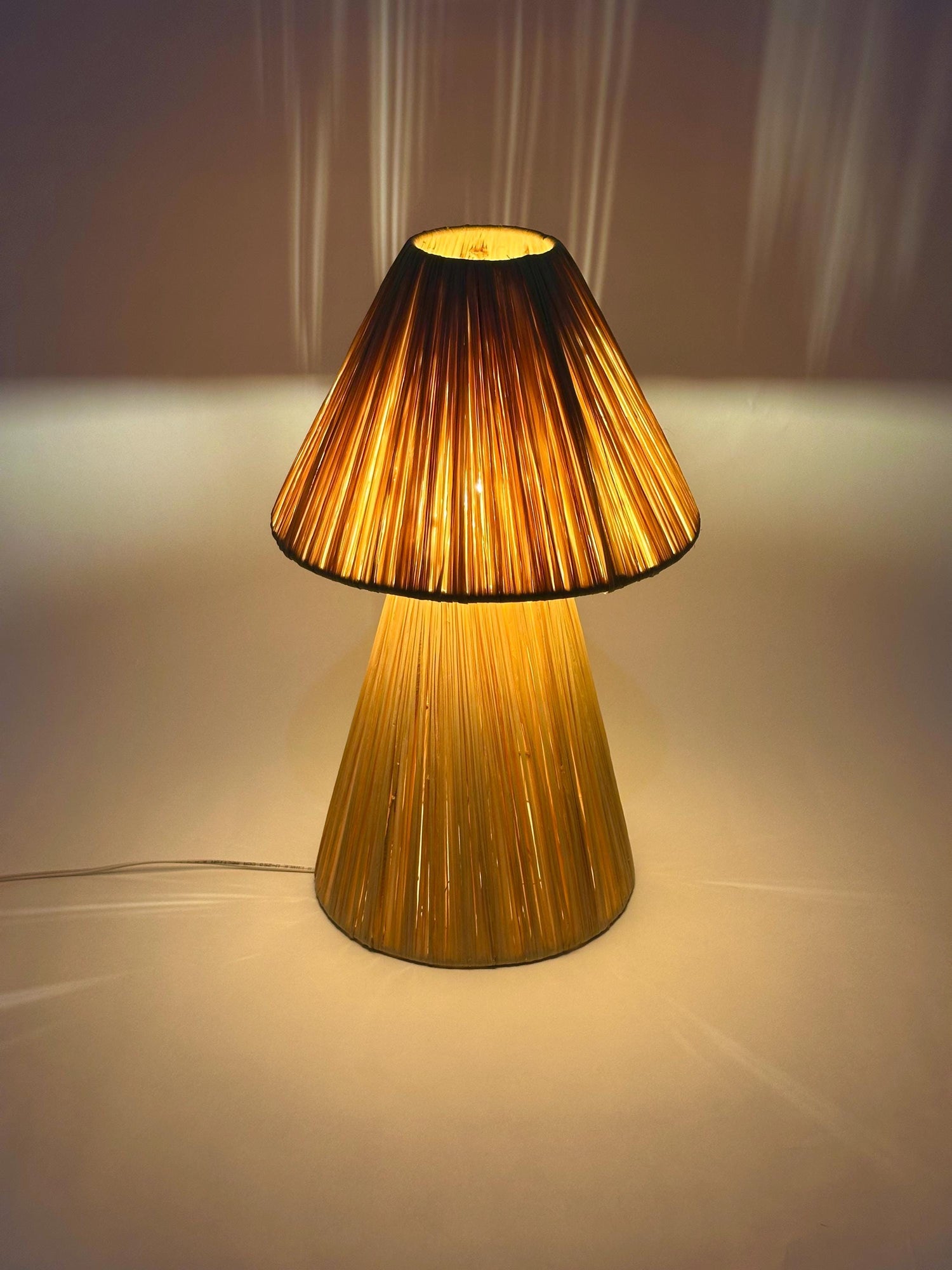 Moroccan table lamp handmade from natural raffia, rattan and wicker - Bohemian style.