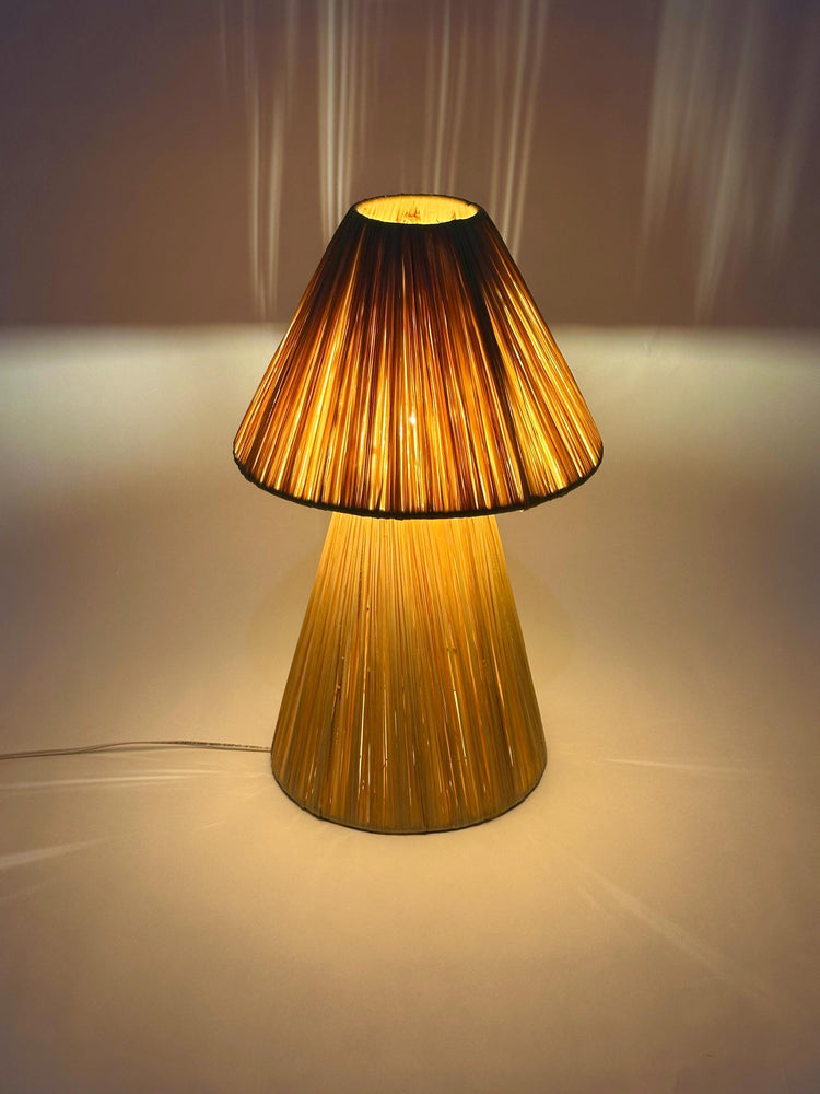 Moroccan table lamp handmade from natural raffia, rattan and wicker - Bohemian style.