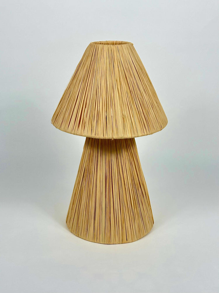 Moroccan table lamp handmade from natural raffia, rattan and wicker - Bohemian style.