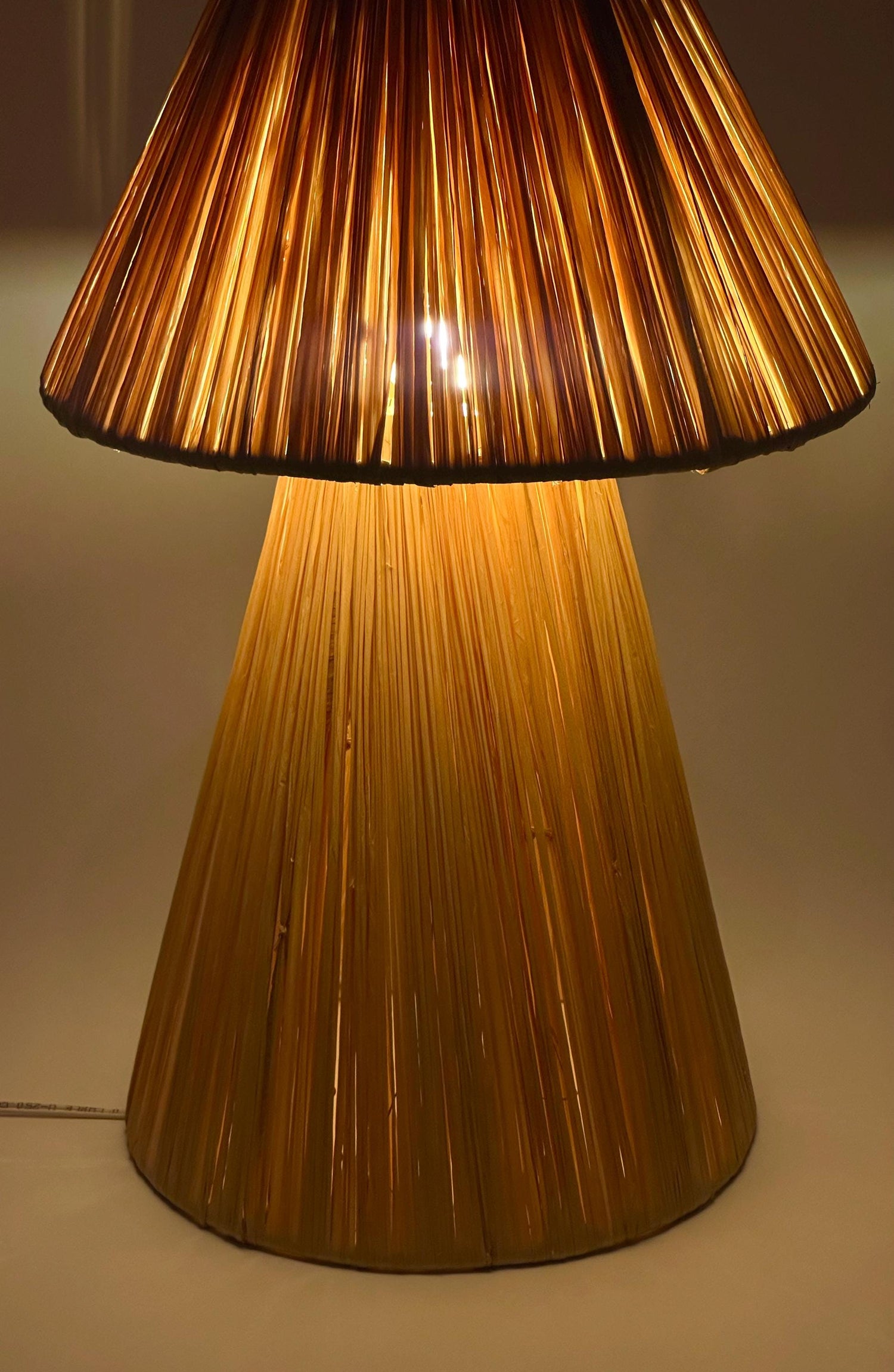 Moroccan table lamp handmade from natural raffia, rattan and wicker - Bohemian style.