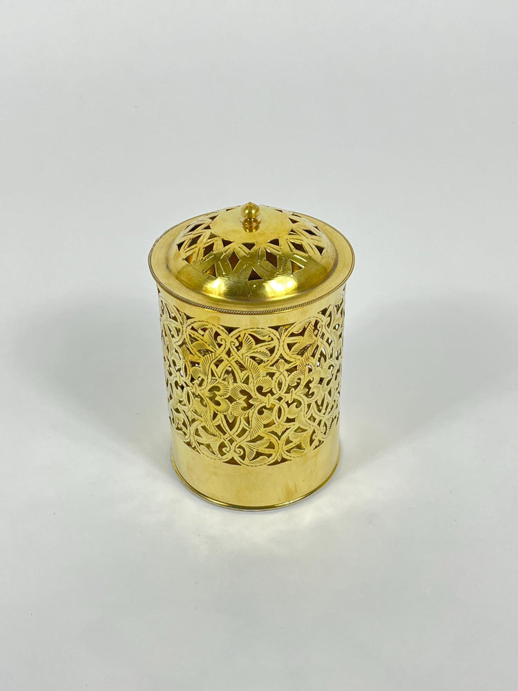 Handcrafted Unlacquered Brass Bathroom Basket - Engraved Trash Can & Decorative Toiletry Storage | Elegant Brass Trash Can.