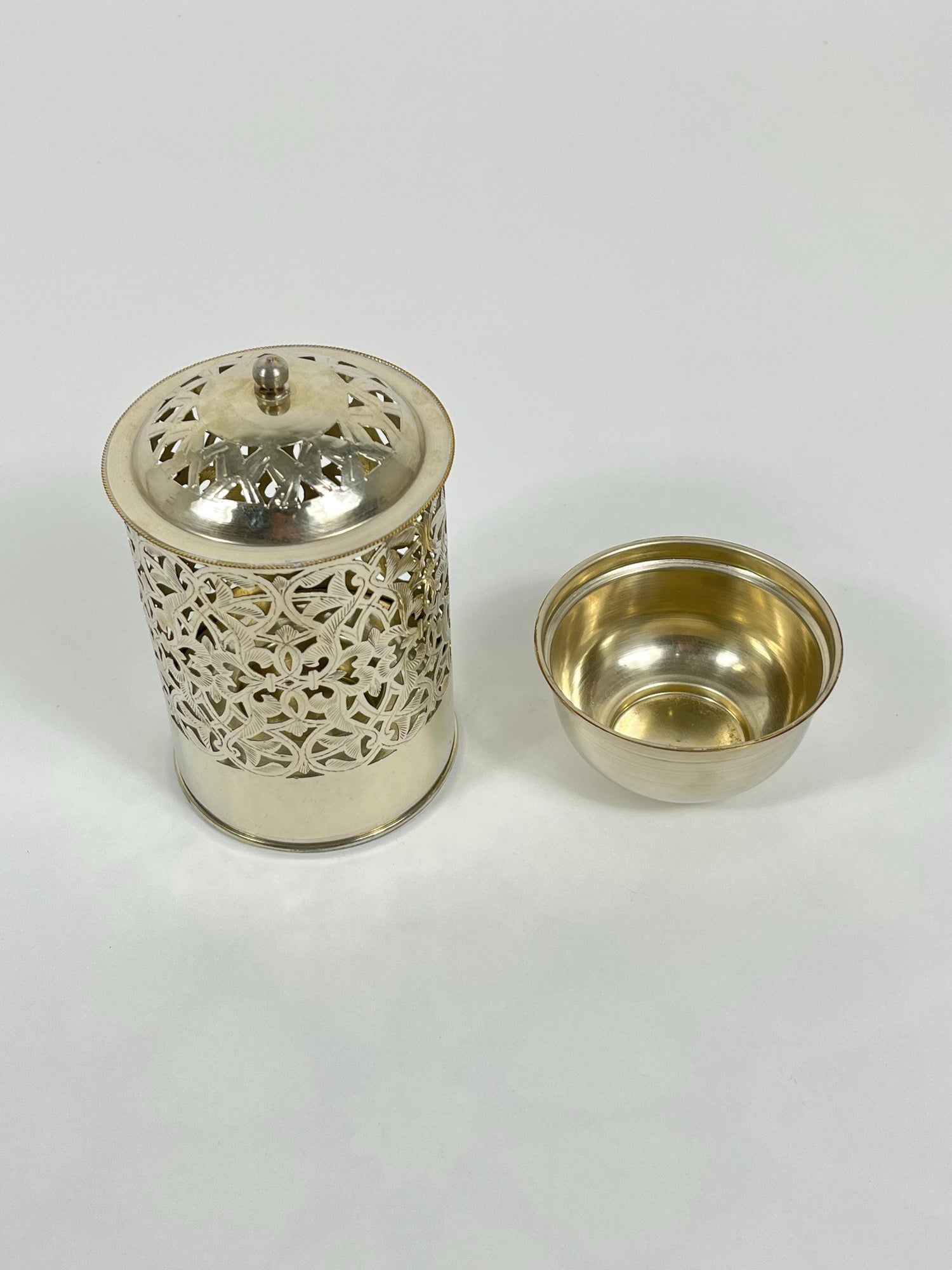 Handmade Bathroom Trash Can in Unlacquered Brass - Engraved Trash Can and Decorative Toilet Storage.