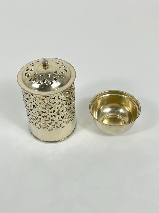 Handmade Bathroom Trash Can in Unlacquered Brass - Engraved Trash Can and Decorative Toilet Storage.