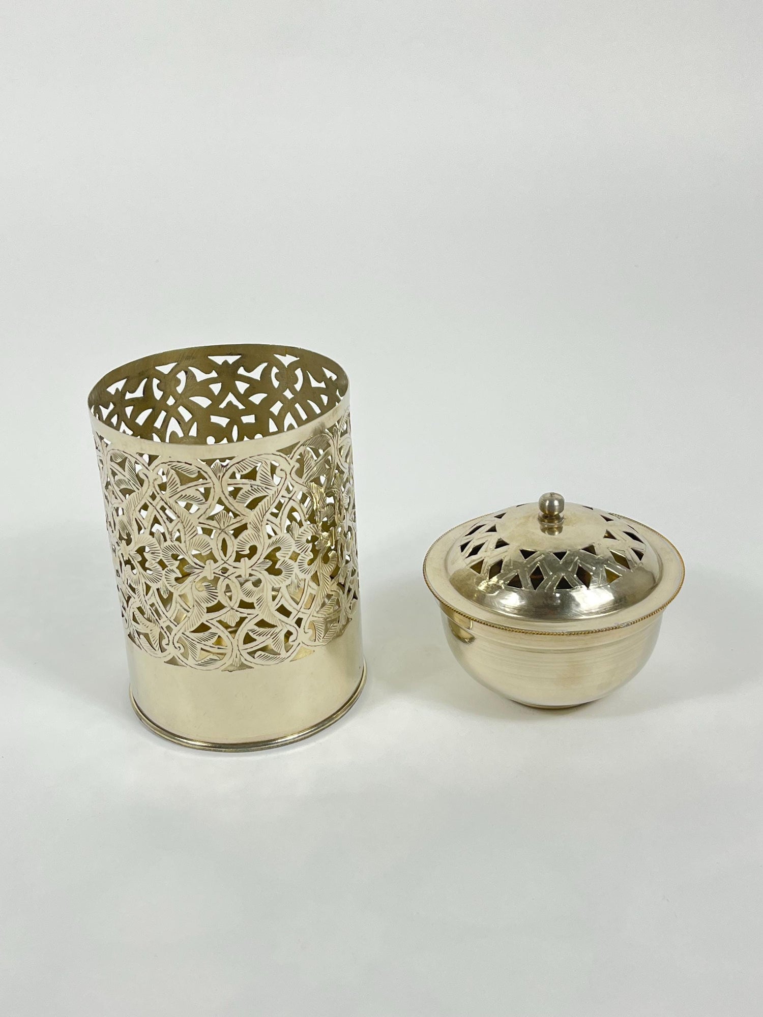 Handmade Bathroom Trash Can in Unlacquered Brass - Engraved Trash Can and Decorative Toilet Storage.