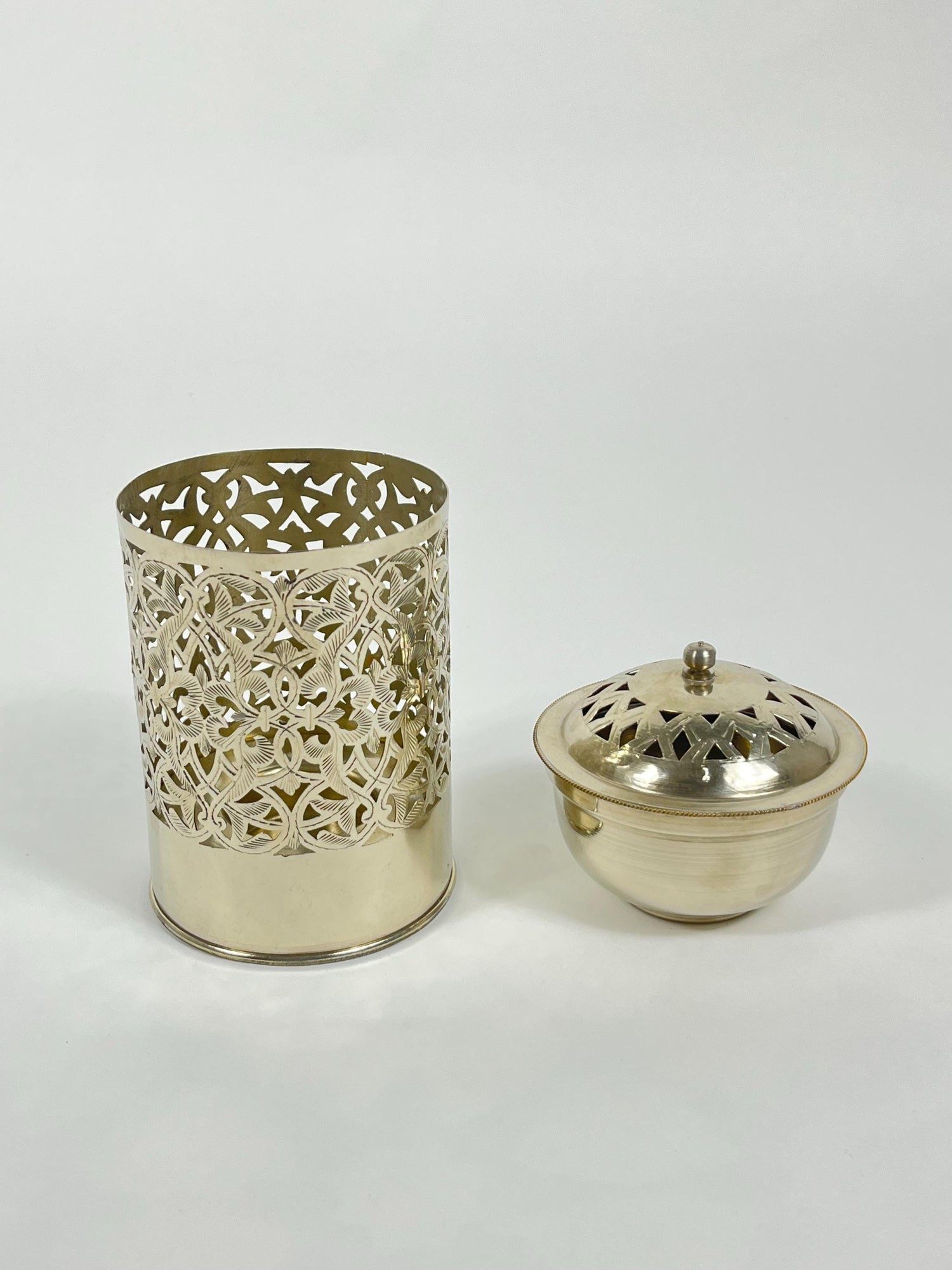Handmade Bathroom Trash Can in Unlacquered Brass - Engraved Trash Can and Decorative Toilet Storage.
