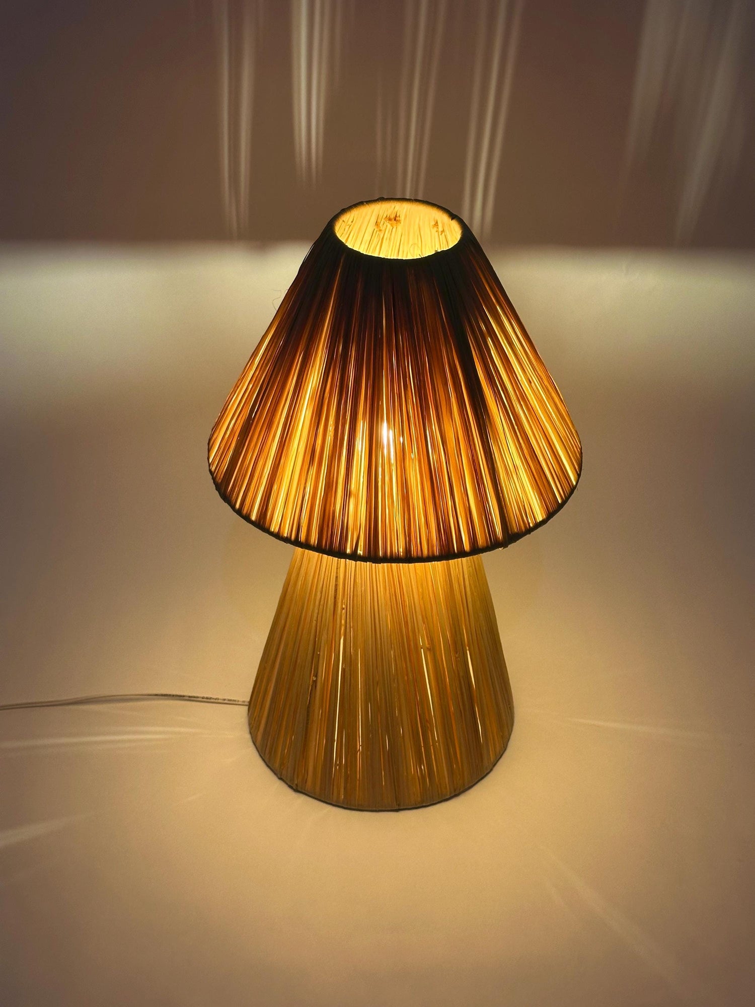 Moroccan table lamp handmade from natural raffia, rattan and wicker - Bohemian style.