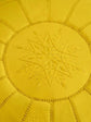 Handmade Moroccan Leather Pouf - Large Round Beige Ottoman, Embroidered Bohemian Floor Cushion, Genuine Leather Footstool.